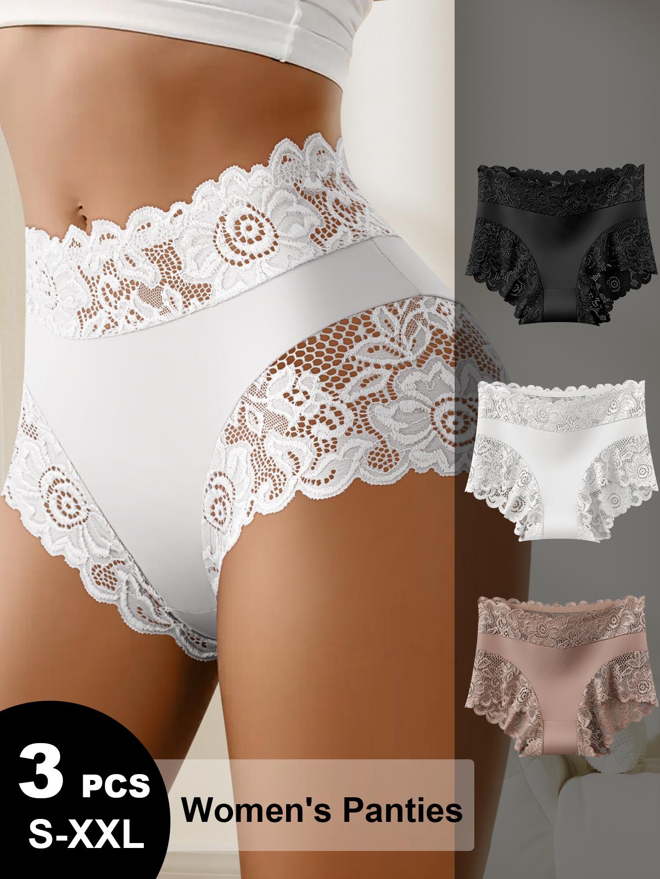 QUASTI 5 Piece Mid-Waisted Contrast Lace Underwear For Elegant Ladies - Full-brief Semi-Sheer Panties with High-Waistband, Soft Stretch Comfortable & Elegant Lace Lingerie, S-XXL SpringStatements