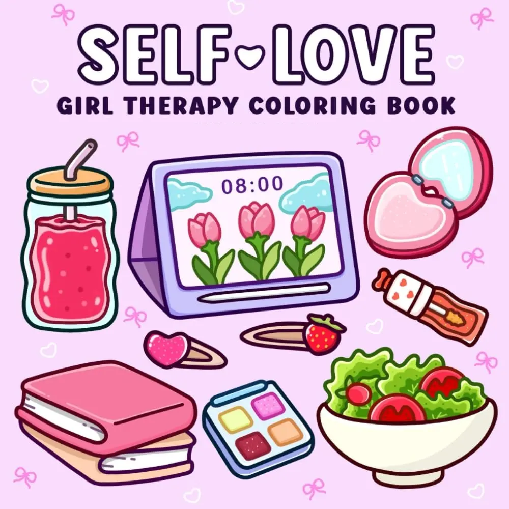 Self-Love Therapeutic Coloring Book for Teen Girls - 40 Calm Illustrations, 8.5x8.5in Pages, Relaxation Scenes (Bubble Bath, Garden Retreats), Meditation Support, Personal Wellness Boost, Self-Acceptance Fostering, Ideal Teen Gifts