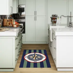 Lush Decor FRONTPORCH Indoor/Outdoor Hand Tufted Durable Area Rug - Transitional Nautical Sports Decorative  (Striped Compass)