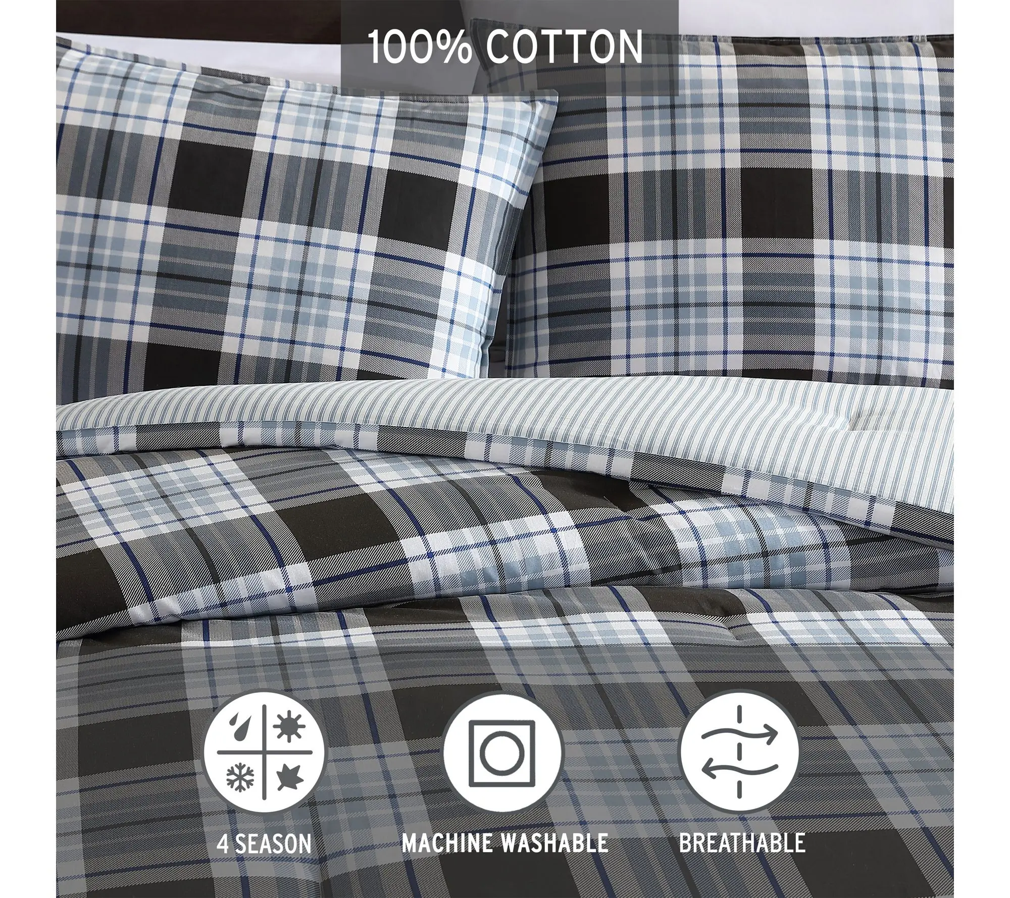Eddie Bauer Lewis Plaid Navy Cotton King Duvet Cover Set
