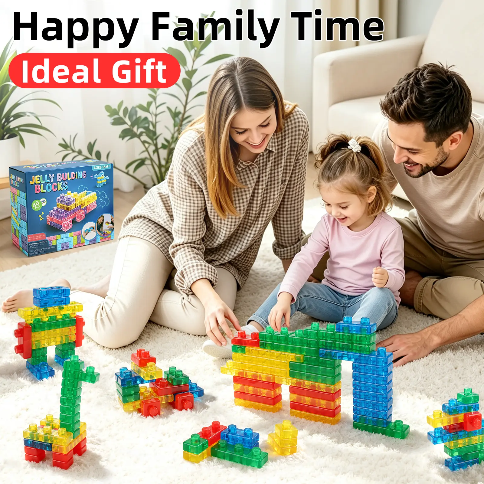 40Pcs Jelly Silicone Building Blocks - Soft Transparent Stacking Blocks, BPA-Free Teething Sensory Toy, Safe Large Construction Gift for Toddlers 18M+