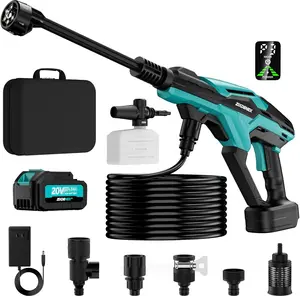 Cordless Portable Cleaning Tool, 800PSI Brushless Cleaning Tool with 18V 4.0Ah Battery, 17FT High Elastic Hose, 6-in-1 Nozzle and Storage Handbag, 3 Power Level Adjustable for Home, Car, Garden