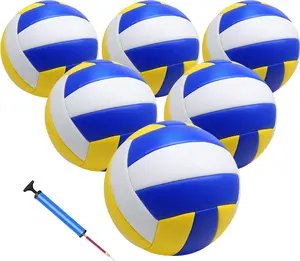 6 Pack Official Size 5 Volleyball Balls - Composite Leather Volleyballs with Inflatable Pump - Suitable for Women, Men, Girls, Ages 8-14, Youth, Teens, and Adults - Ideal for Outdoor, Indoor, Beach, Pool, Water, and Sand Play - Soft Touch Volleyballs