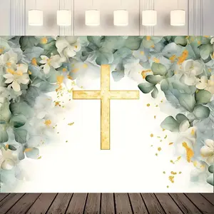 Cross & Flower Pattern Backdrop, 1 Count Wall Decor Painting, Wall Art for Home Living Room Bedroom Decor, Party Decoration Supplies, Religious