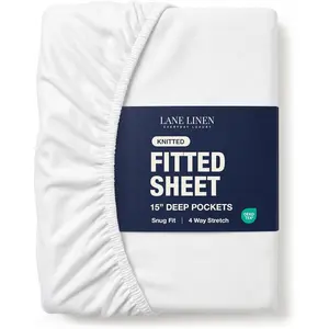 Twin Mattress Fitted Sheet - Classic Jersey Knit, 4 Way Elastic Stretch - 15" Deep Pocket Fitted Bottom Sheet Only - Ultra Soft, Easy Care & Stays Secure All Night - Hotel Inspired Home Sleep - White