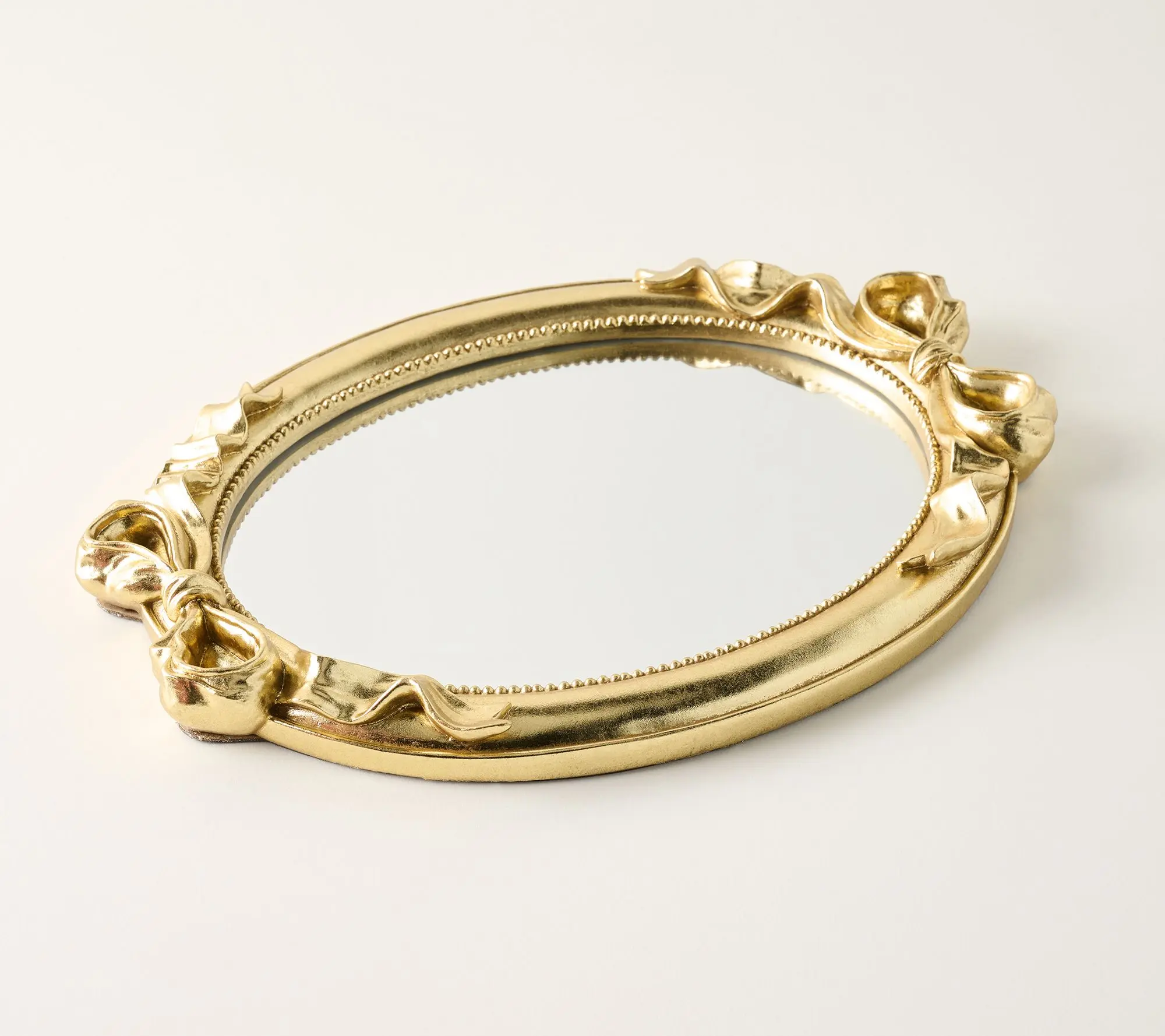 18" Mirrored Oval Tray with Bows by Valerie