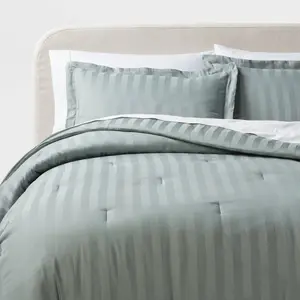 Threshold Cotton Damask Comforter Set Luxe Year-Round Fabric, Teal Green, King