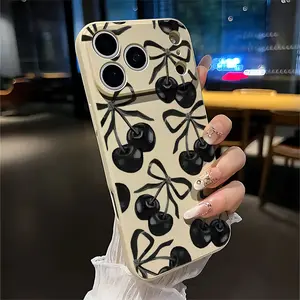 Black Cherry Soft&Flexible TPU Silicone Phone Case For iPhone 17 Pro Max AIR 16 15 14 13mini 12 11 Plus XR XSMAX Cases For Samsung Galaxy S26 Ultra S25 Edge S24 S23 S22 Plus  Durable|Shockproof|Full Camera Protection summerwins