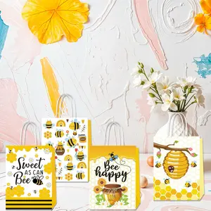 24-Pack Honey Bee Theme Paper Goodie Bags with Handles, Bumble Bee Treat Bags for Birthday and Baby Shower Party Favors, Cute and Festive Party Supplies -- ornament
