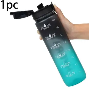 Inspirational Sports Water Bottle, 32oz (1000ML), Time Markers, Wide Mouth, Leak-Proof & Stir-Friendly Design, Carry Strap Included, Sports Drinking Bottle