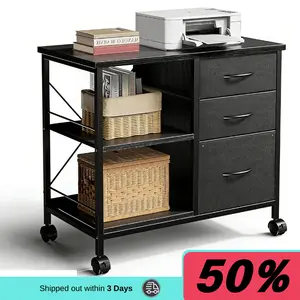 3-Drawer Mobile File Cabinet with Rolling Wheels, Sliding Drawers, Fabric Sides, Open Storage Shelf, Rolling Printer Stand – Home Office Furniture for A4/Letter Size Documents