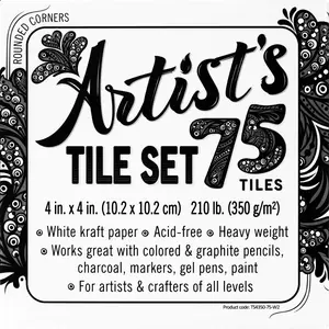 Tile Set: White Thick 210 lb Paper, 17pt, 4x4 inches. Pack of 75 Square Sheets. Heavyweight Paper for tangles, Patterns, Mandalas and Miniature Drawings. Blank Index Flash Note Cards