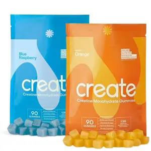 Create Creatine Monohydrate Gummies Supplement for Men & Women - 90ct (3-Pack: Blue Raspberry, Orange) Healthcare Muscle Fitness Dietary Energy Antioxidants Probiotics