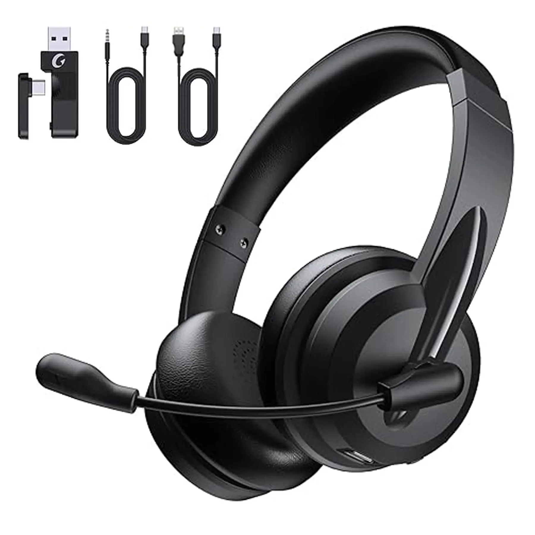 Wireless Headphone with AI Noise Cancelling Microphone, Bluetooth 5.3, USB A/C Converter and Microphone Mute Function for Computer Laptop iPhone, Stereo Bass, Noise Canceling Headphones, Noise Cancellation Headphones