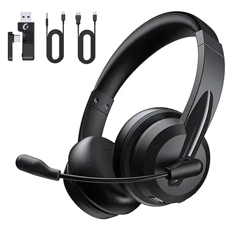 Wireless Headphone with AI Noise Cancelling Microphone, Bluetooth 5.3, USB A/C Converter and Microphone Mute Function for Computer Laptop iPhone, Stereo Bass, Noise Canceling Headphones, Noise Cancellation Headphones
