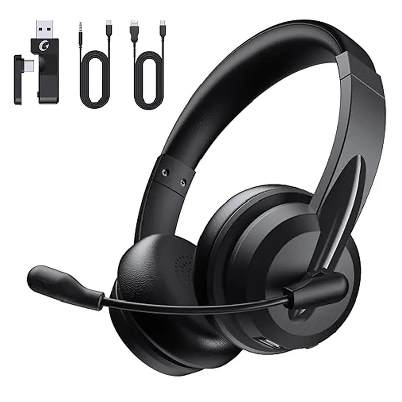 Wireless Headphone with AI Noise Cancelling Microphone, Bluetooth 5.3, USB A/C Converter and Microphone Mute Function for Computer Laptop iPhone, Stereo Bass, Noise Canceling Headphones, Noise Cancellation Headphones
