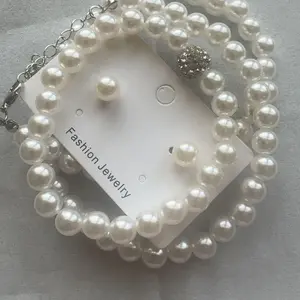 Elegant Faux Pearl Decorated Jewelry Set, Exquisite Trendy Necklace & Earrings & Bracelet, Chic Jewelry Set for Party & Wedding Decor