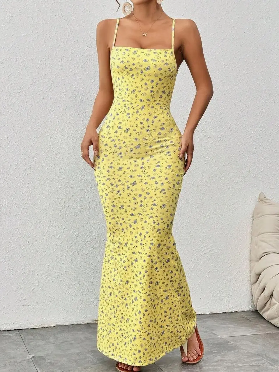 PETITE Summer Ditsy Floral Print Crisscross Backless Cami Dress