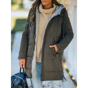 Women's Winter Warm Down Jacket Mid-Length Quilted Hooded Design With Functional Pockets