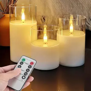 Remote Control LED Candle Light, 3 Counts Candle Light with 1 Count Remote Control, Decorative Light for Home Party Wedding