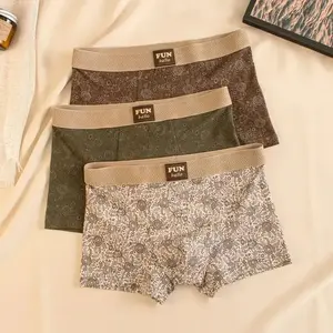 10A Antibacterial Classical Flower Print Men's Underwear Cotton Flat Corner Pants Men's New Personalized Comfortable Breathable Four Corner Pants