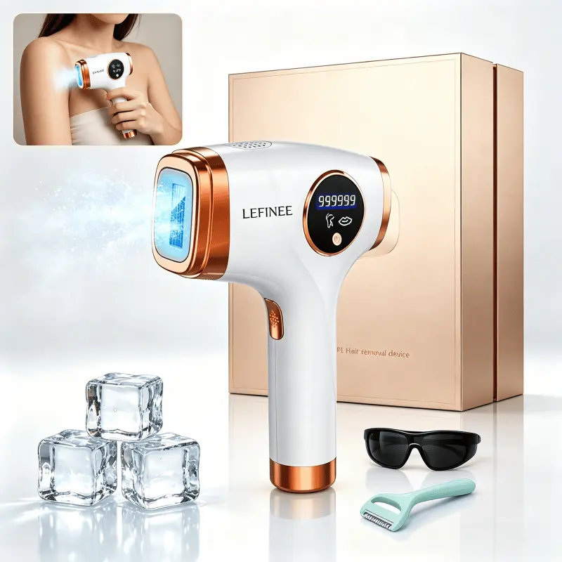IPL Hair Removal Device, Portable Permanent Hair Reduction for Men and Women, Home Hair Remover with Razor and Glasses, 999,999 Flashes, Underarms Back Legs Arms Face Bikini Line