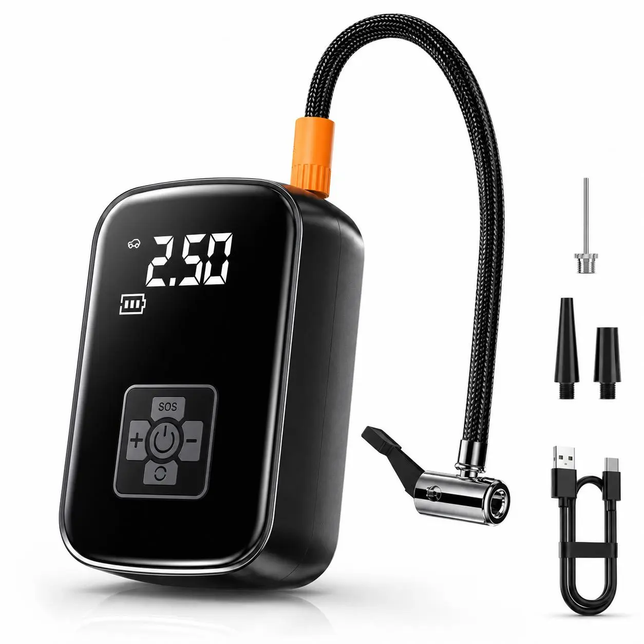 Portable Wireless Car Tire Inflator, Rechargeable Car Tire Air Pump, Powerful Cordless Automotive Tire Inflator, Tire Inflation Tool, Quick Fill Inflator with Accessories for Cars, Off-road Vehicles & Motorcycles