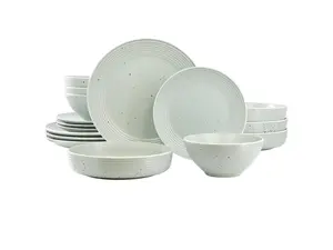 Elama Emilia 16 Piece Double Bowl Stoneware Dinnerware Set in Light Green