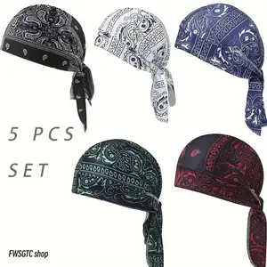 5-Pack Cooling Helmet Liner Caps, Moisture Wicking Breathable Pirate Head Wraps, Sweat Absorbent Comfortable Helmet Inner Cap, Ideal for Motorcycle, Cycling, Outdoor Sports and Daily Riding Use