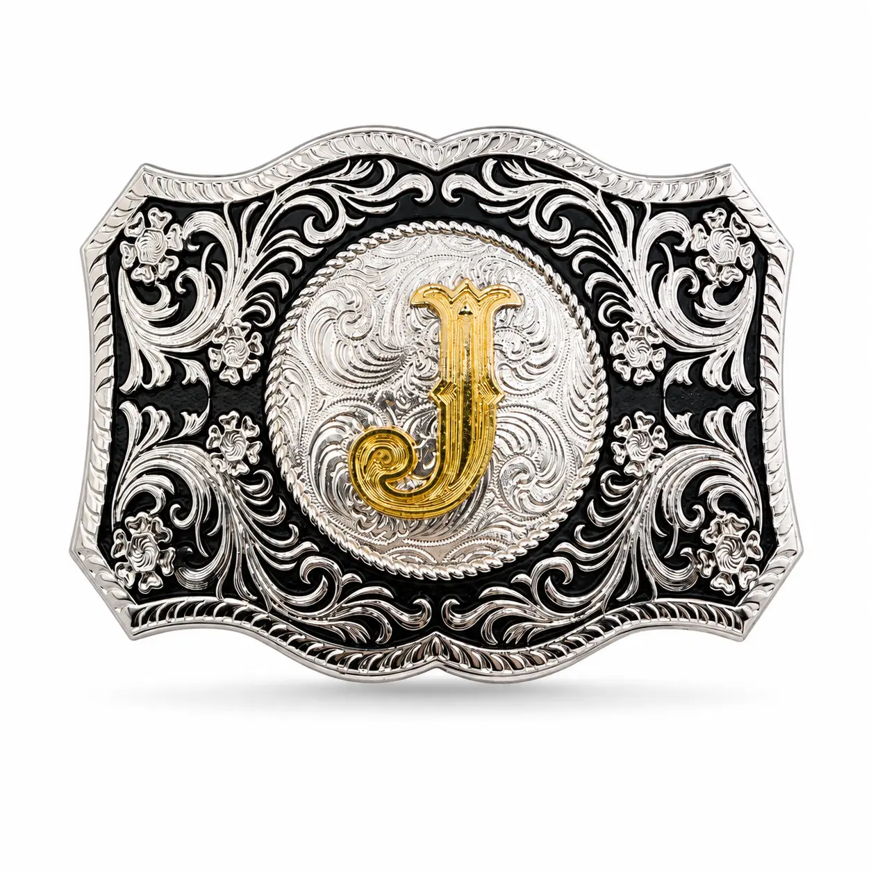 Custom Initial Western Belt Buckle | Silver & Gold Monogram Cowboy Buckle