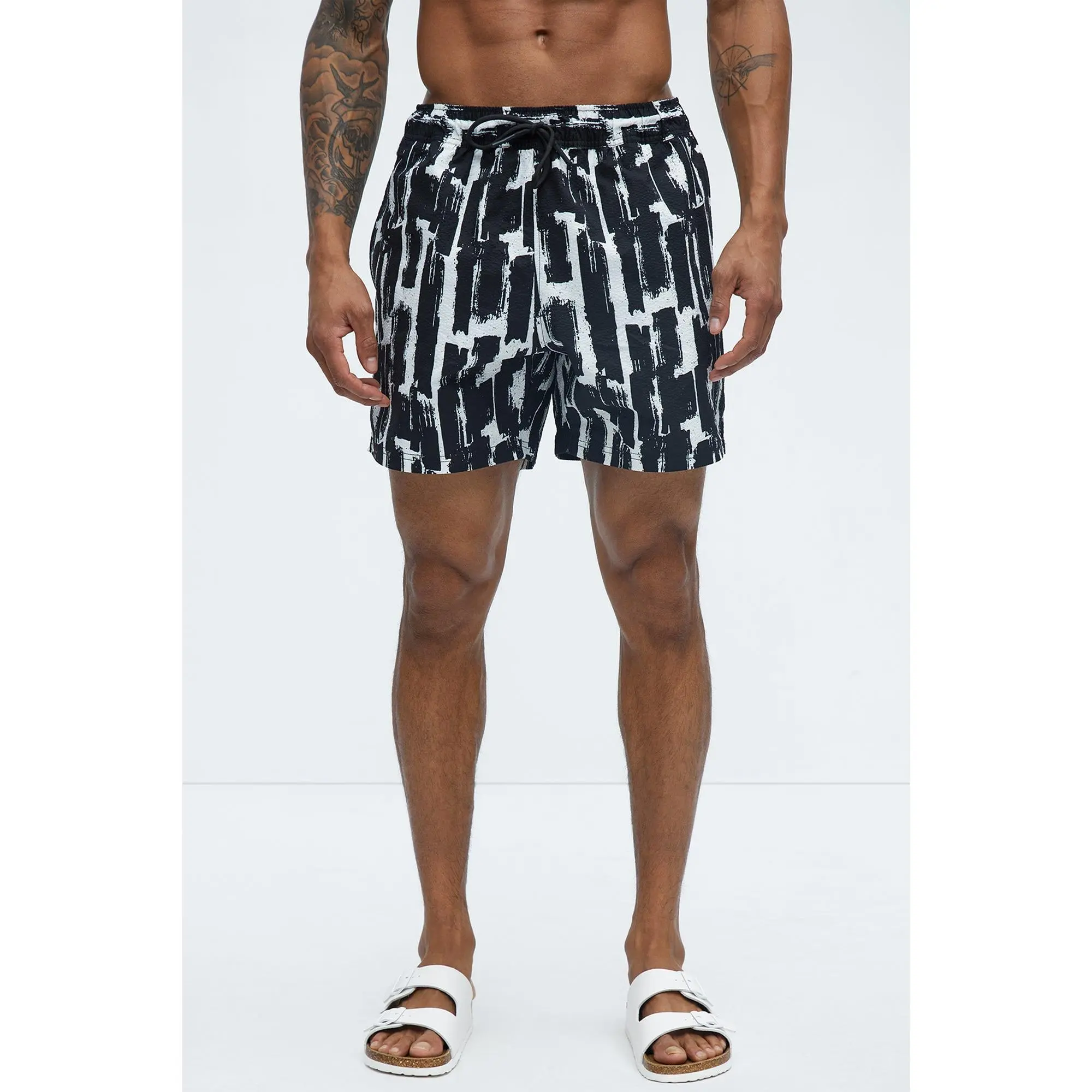 Seersucker Printed Swim Trunk Mid - Black/combo Seersucker Printed Swim Trunk Mid - Black/combo