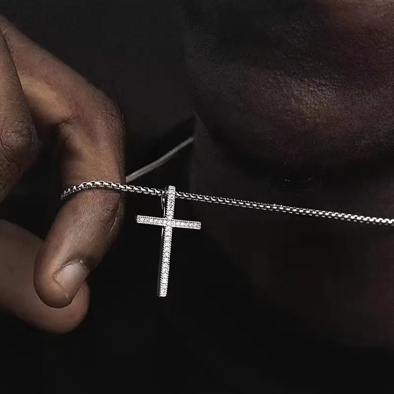 Mens decorative cross necklace, stainless steel hip hop necklace, suitable for men and women necklaces