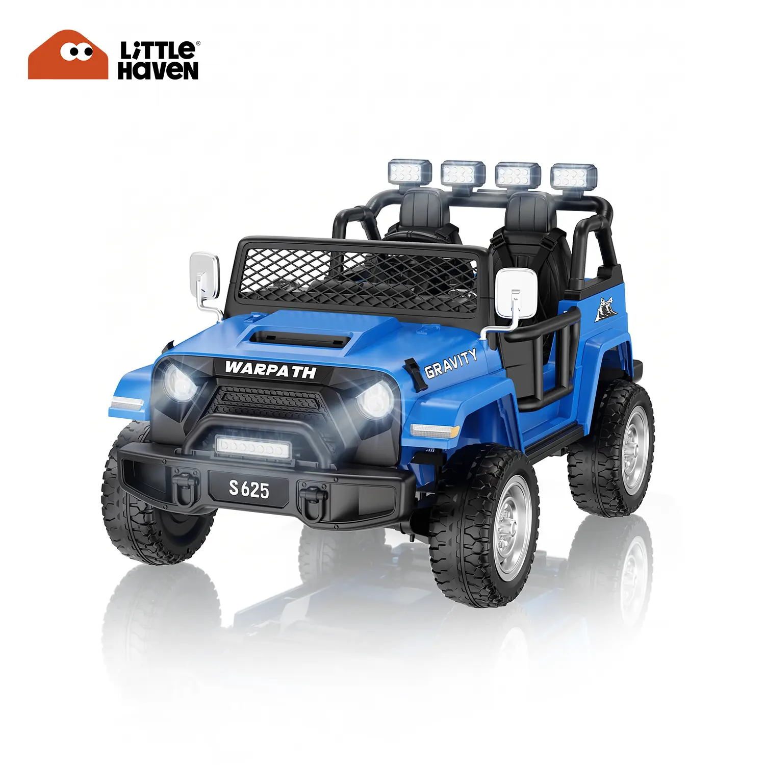 Little Haven Premium 2-Seater Jeep Ride-On Toy for Hiking & Light Outdoor Play - 24V High-Performance Motor, Puncture-Proof EVA Tires, Music Playback, 5-Point Safety Harness, Soft-Start System