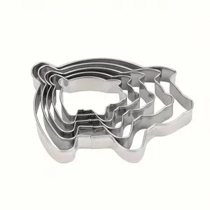 5pcs Stainless Steel Cookie Cutters, Cute Pig-Shaped Cookie Molds in Various Sizes, Food Contact Safe, Suitable for DIY Food Making During Christmas, Halloween, Easter, Thanksgiving, Parties, etc. Baking Accessories | Fun Design | Durable Baking Tools
