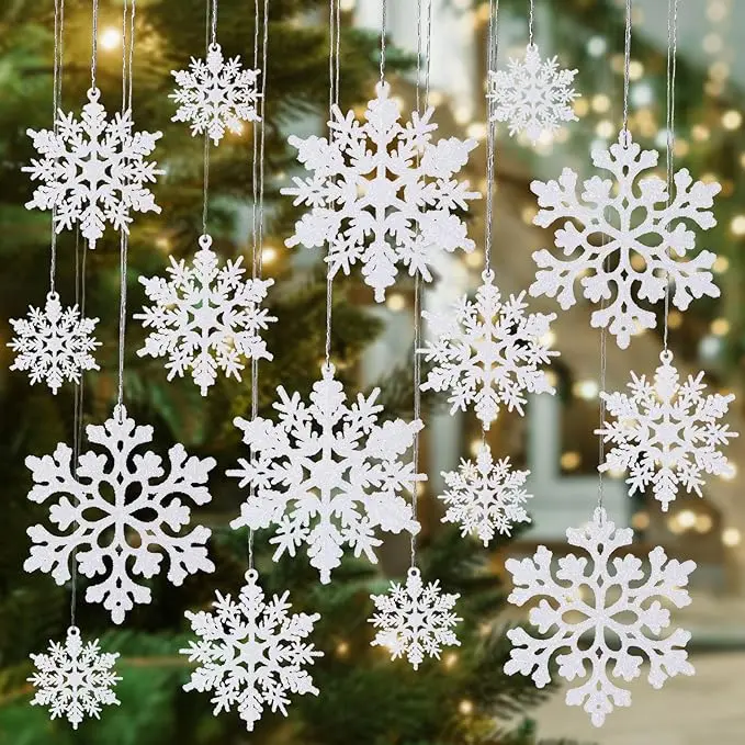 36pcs White Snowflake Ornaments for Christmas Tree, Plastic Glitter Snowflakes Decorations, Christmas Snowflakes, Snowflake Christmas Ornaments, Snowflakes Ornaments for Tree