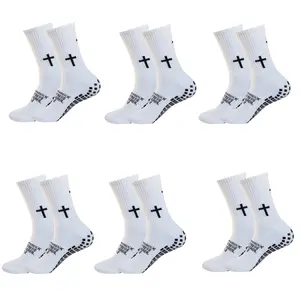 3/6 Pairs Cross Grip Soccer Socks for US 6-13 - Anti-Slip Christian Socks with Bible Verse, Jesus Sports Sock for Training