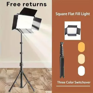 Professional 10" Square LED Video Light Panel with Barn Doors, Dimmable 3000-6000K Photography Light Kit with Adjustable Tripod Stand#SummerWins#Fathersdaygift