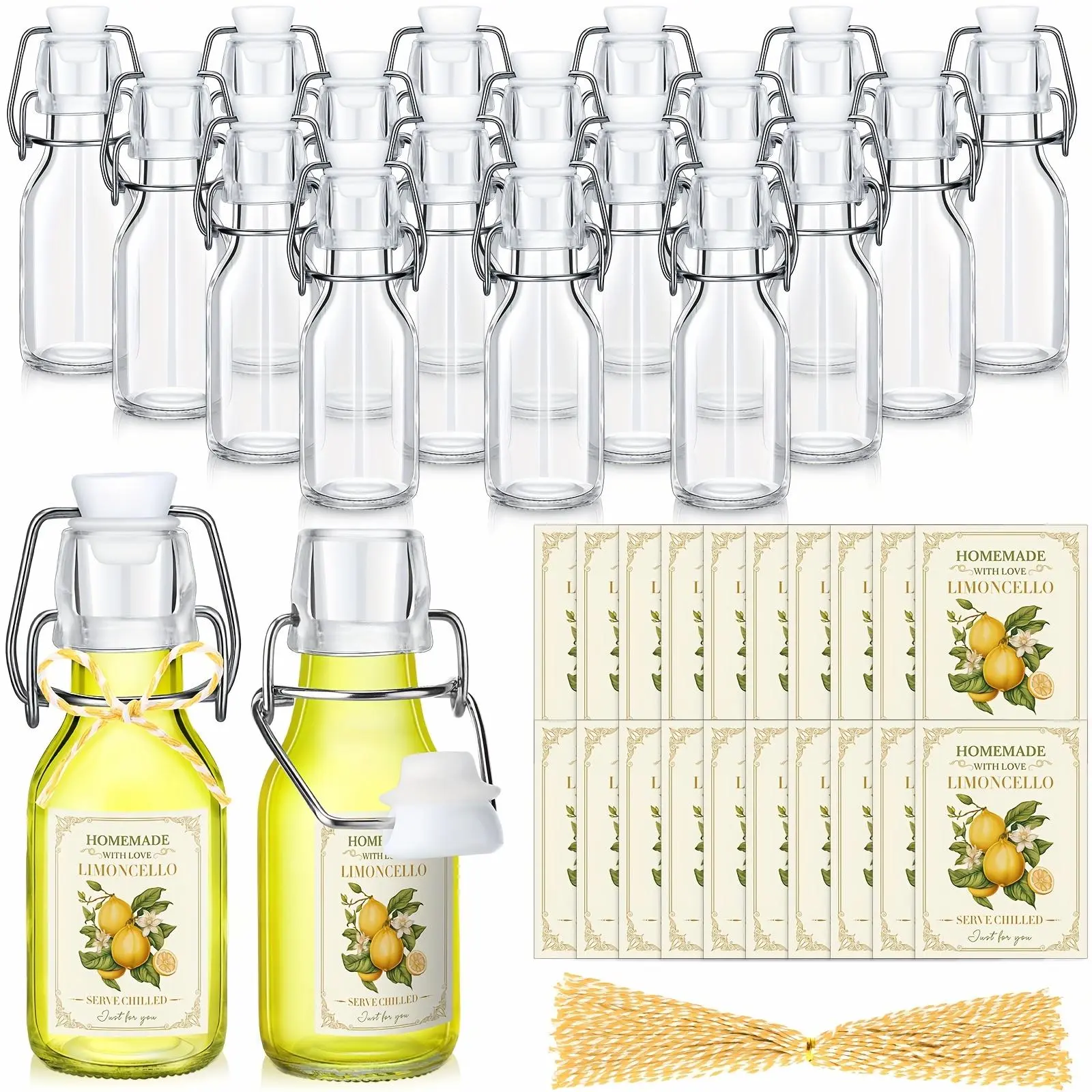 20 Sets (Bottles & Lids) 4oz Clear Swing/Flip-Top Glass Bottles with Airtight Caps - PVC-Free Limoncello, Beer, Homemade Liquor Bottles for Home Brewing, Wedding Favors, Party Supplies, Italian Liqueor Bottling - Classic Oval Glass Bott