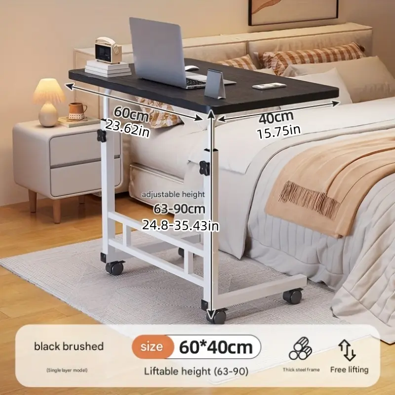 Multifunctional Standing Desk, Height Adjustable 23.62-35.43 Inches, Ergonomic Mobile Computer Desk with Casters, Stable and Comfortable, Spacious Study Desk Suitable for Home Office and Sofa Use Model: Three-Layers Thickened Items: Black