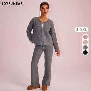 [US shipping]Joyfunear Women's Oversized Knit Sweater & Wide-Leg Pants Set - Cozy Casual Two-Piece for Comfortable Home Wear - Pink Colorway Chic Chunky