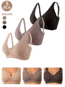 1/3pcs S-XXL Great Support No Wire Seamless  Women's Jelly Bra, Fitted Medium Support Bralette, Casual All Seasons Lined Bra