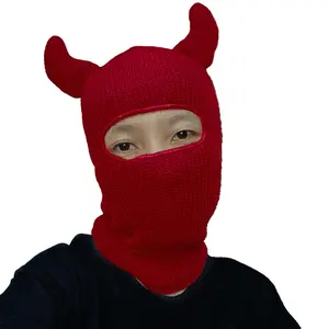 Halloween Edition - Warm 1-Hole Ski Mask with Horns for Winter Sports & Outdoor Activities - Full Face Coverage for Skiing, Cycling, and More