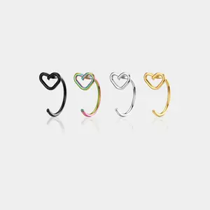 Oufer 20G 4PCS Heart C-Shape Stainless Steel Nose Rings Set for Everyday Wear