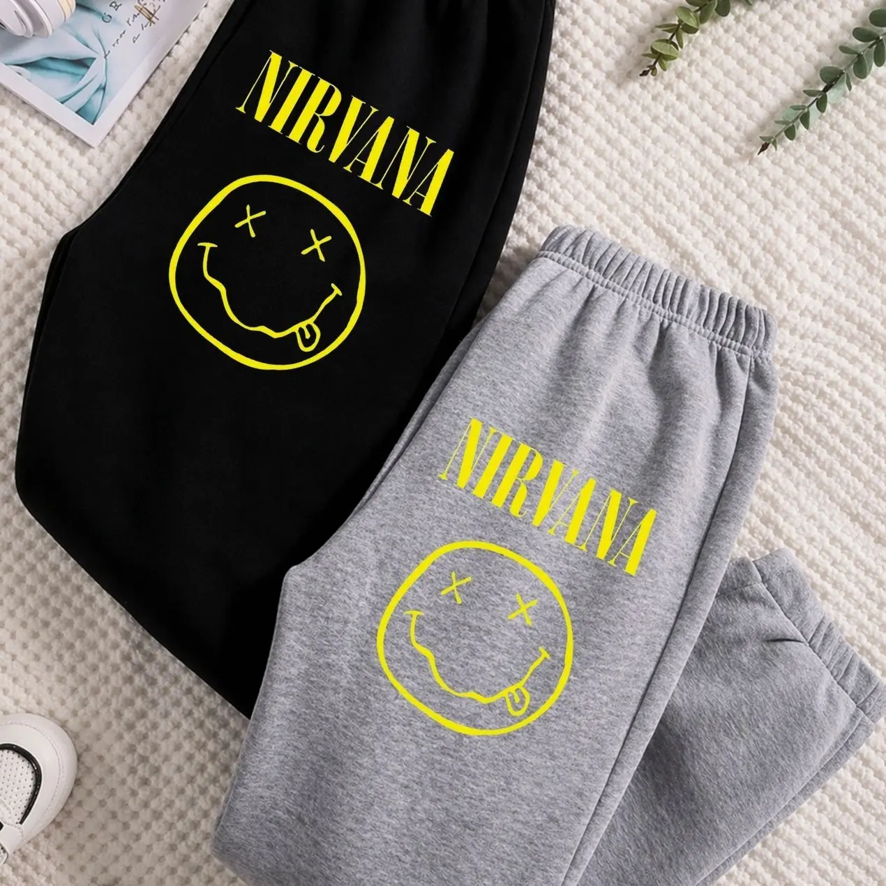 Vintage Nirvana Band logo Sweatpants, Cotton Graphic Sweatpants, Perfect Outfit For Outdoors, Menswear, Womenswear, Fit for Men and Women All Seasons Basics, Trending 26  C