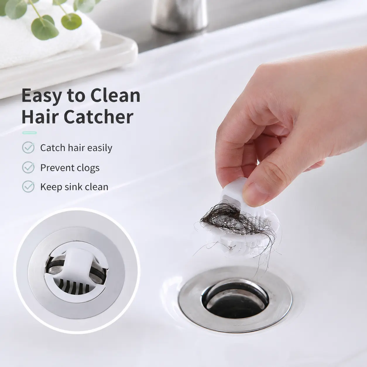 5 Counts, Sink Drain Hair Filter, Easy to Insert and Remove, For Home Wash Basin to Catch Hair and Prevent Small Items from Slipping Down Drains