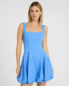 Express Square Neck Sleeveless Bubble Mini Dress with Pockets