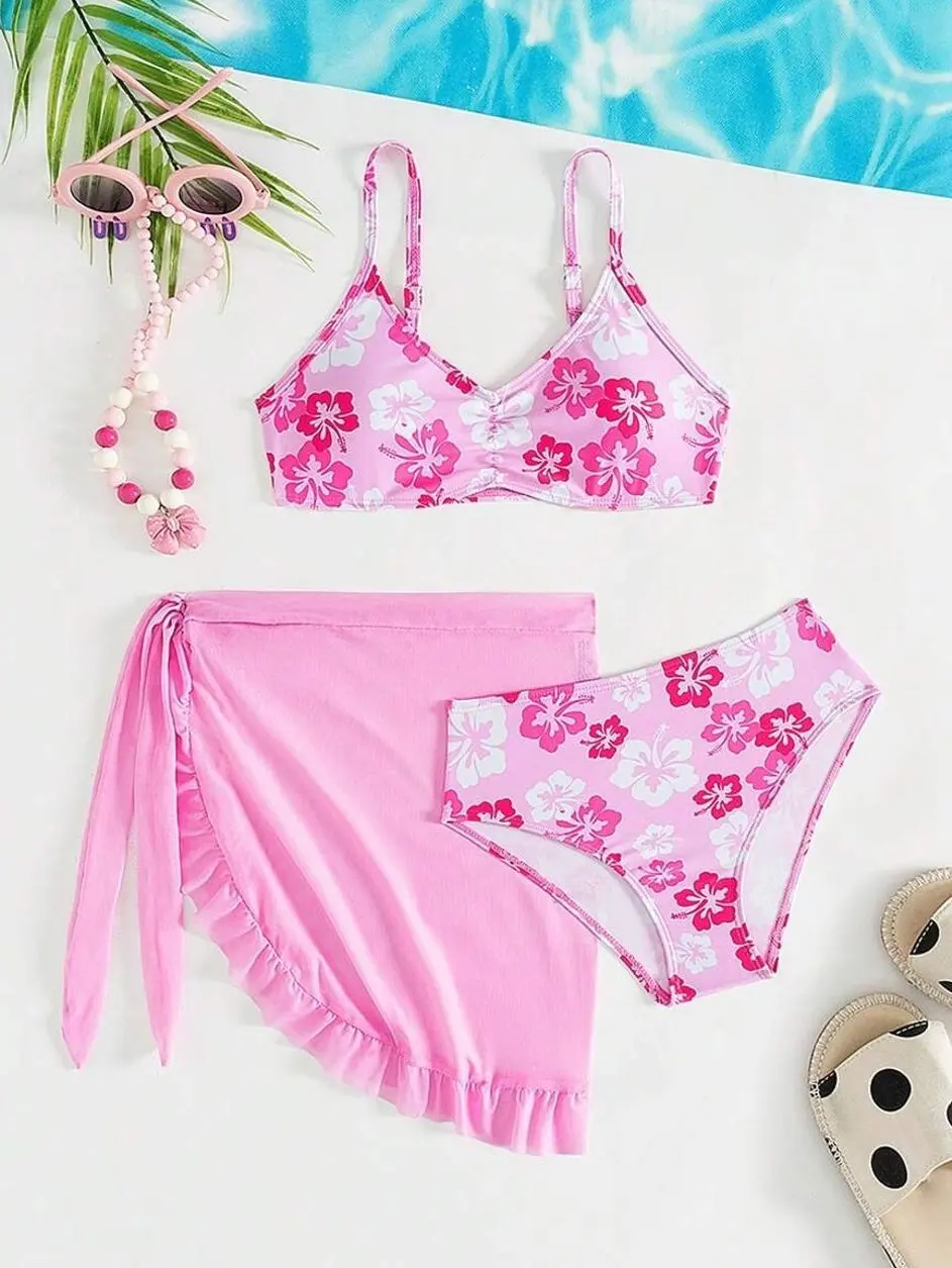 Tween Girls Minimalist Camisole Bikini Set, Casual Daily Two-Piece Swimwear For Beach Vacation