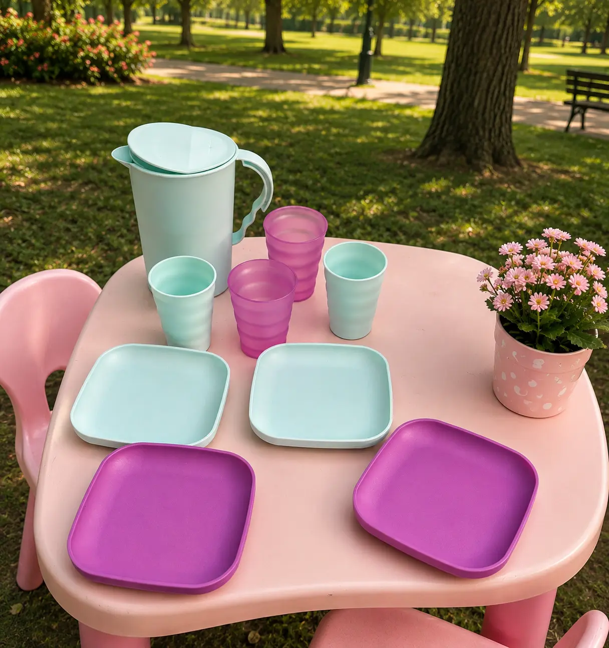 Play set for kids Pitcher, cups, and plates Play set for kids Pitcher, cups, and plates