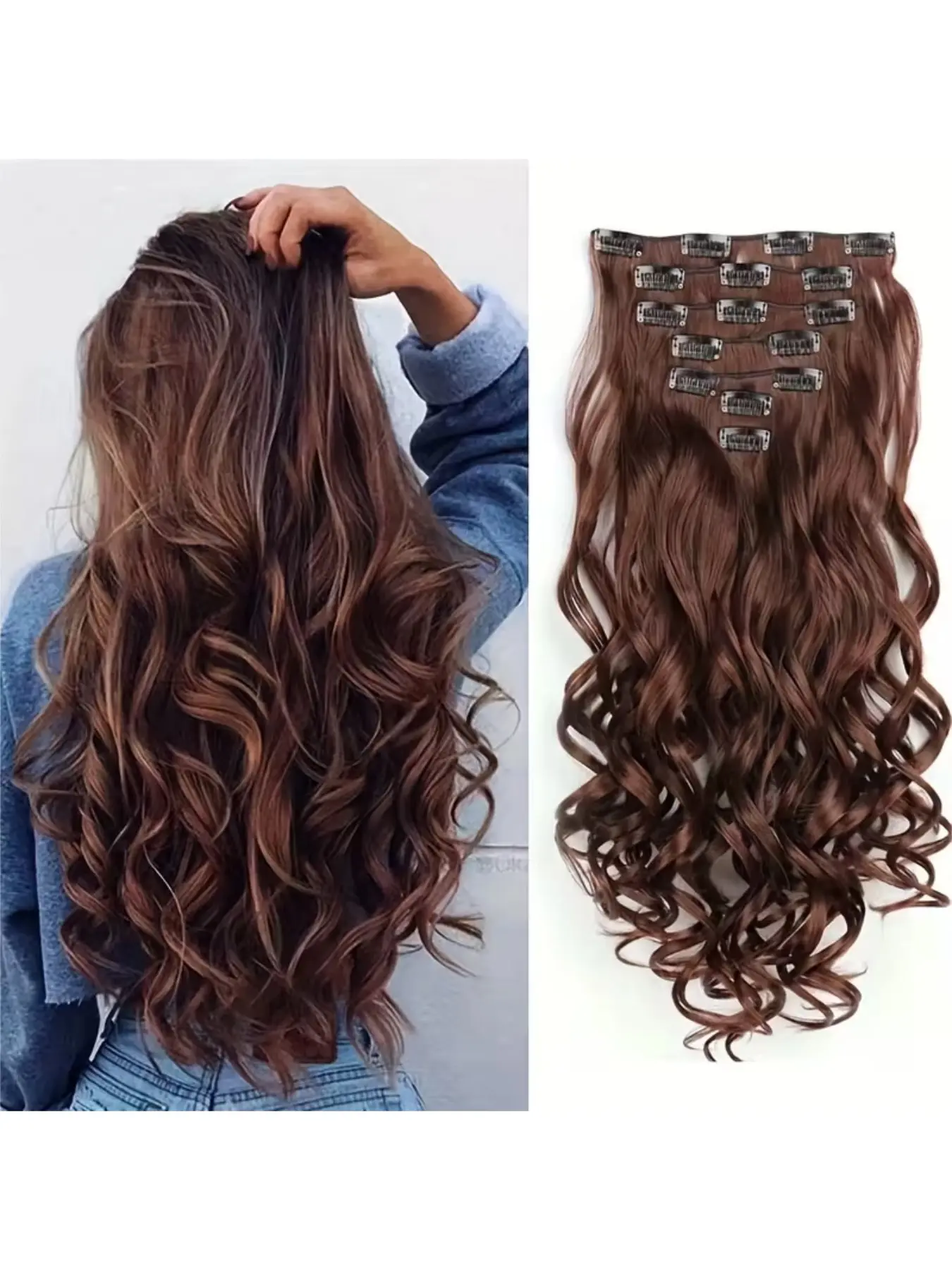 7pcs Natural-Looking Long Curly & Wavy Hair Extensions for  display picture 2