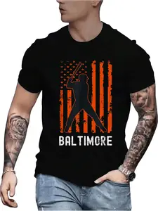 100% Cotton Baltimore Maryland American Flag Baseball Weathered T-Shirt
